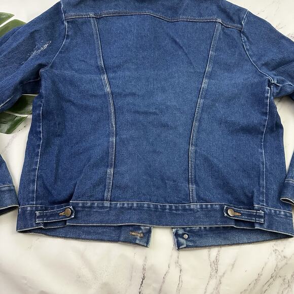 Wrangler No Fault Denim Vintage 70s Jean Jacket Size L 48 Distressed Trucker - Picture 13 of 13